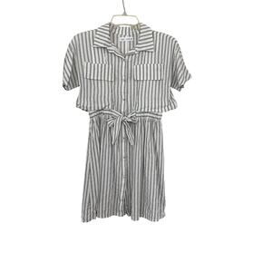 Zara Girls Striped Button-Up Linen Blend Summer Shirt Dress With Belt 13-14